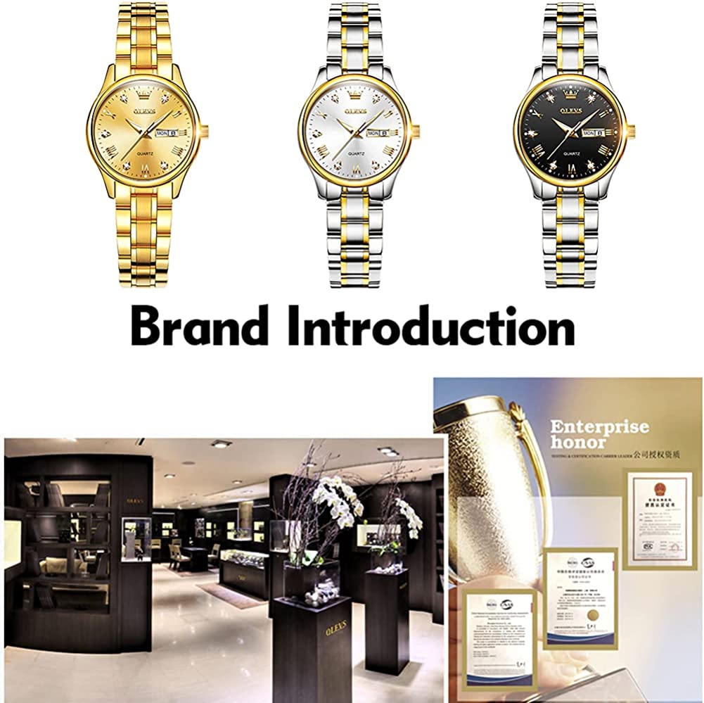 OLEVS Gold Watches for Women Luxury Wrist Watches Day and Date Waterproof Stainless Steel Quartz Analog Lightweight Ladies Watches Adjustable Bracelet Simple Dress Wristwatch Gold Black White Dial - Image 9